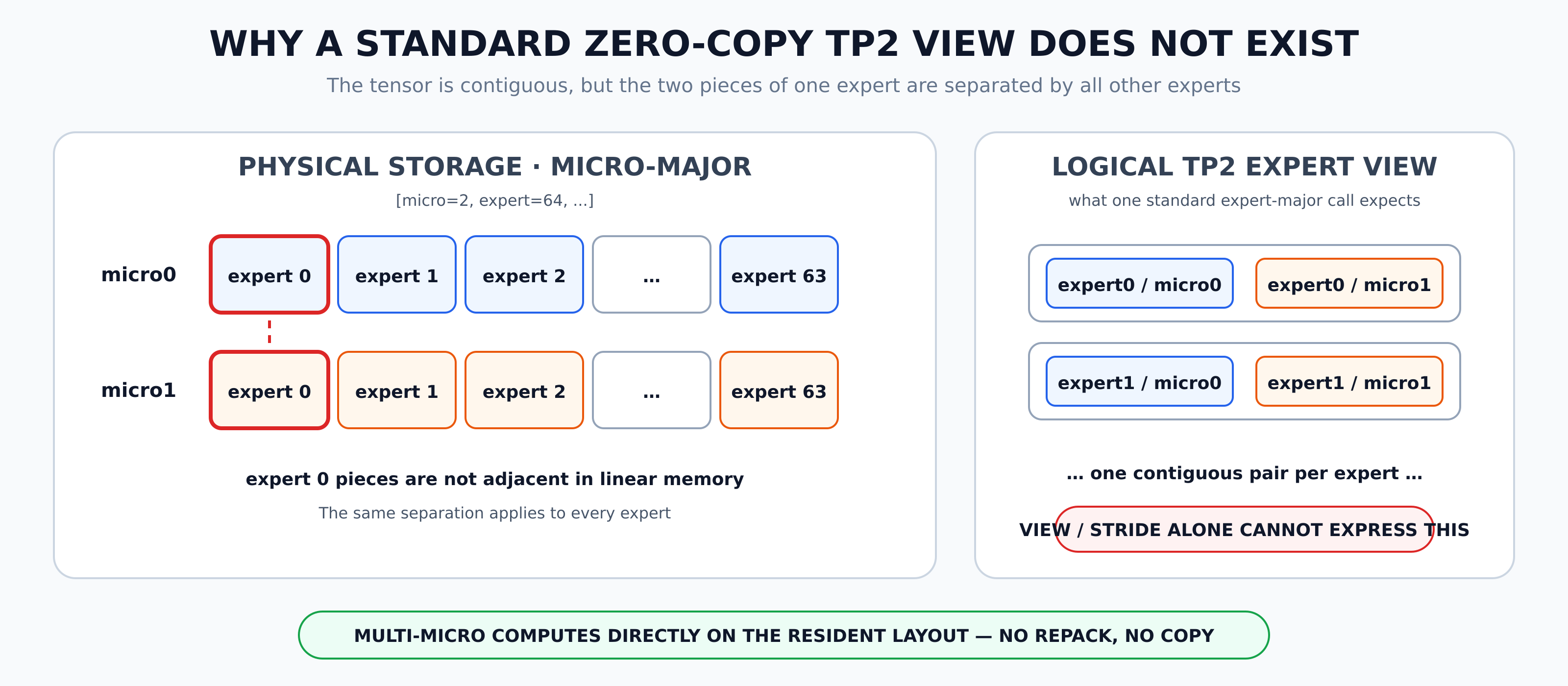 Physical micro-major MoE layout and logical expert-major view